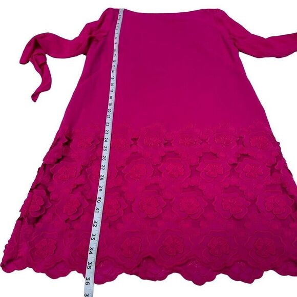 Tahari ASL Pink Floral Eyelet Hem Shift Dress w Self Tie Sleeves Womens 8 - Picture 8 of 10